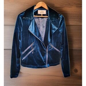 Belle Badgley Mischka Teal Velvet Moto Jacket Sz M
